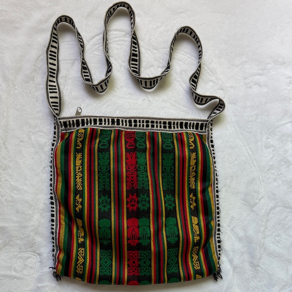 Colorful Traditional Striped Woven Crossbody Bag in Green & Red